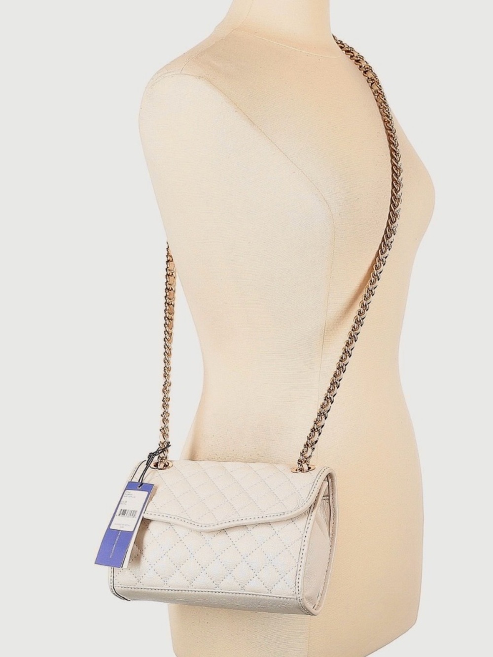 Rebecca Minkoff white leather gold chain strap shoulder or crossbody bag